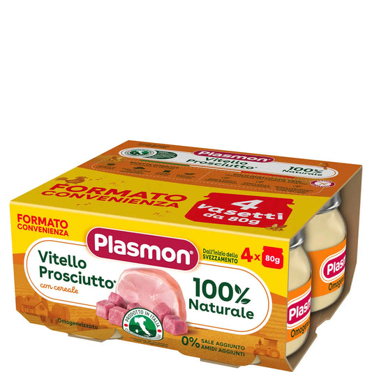 Omogeneizzato Carne Vitello, Prosciutto* e Cereale 4 x 80 g