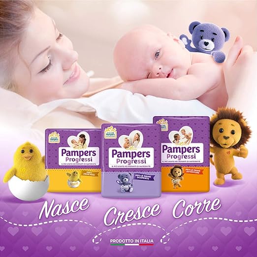 Pampers Progressi Primi Giorni, 86 Pannolini, Due Pacchi Taglia 1, 2-5 Kg, E Un Pacco Taglia 2, 3-6 Kg