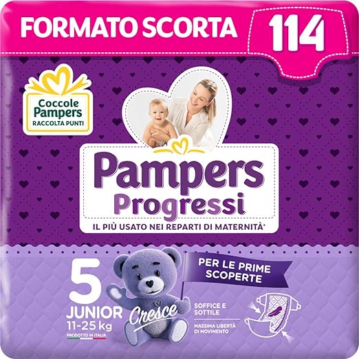 Pampers Progressi Junior, 114 Pannolini, Taglia 5 (11-25 Kg)