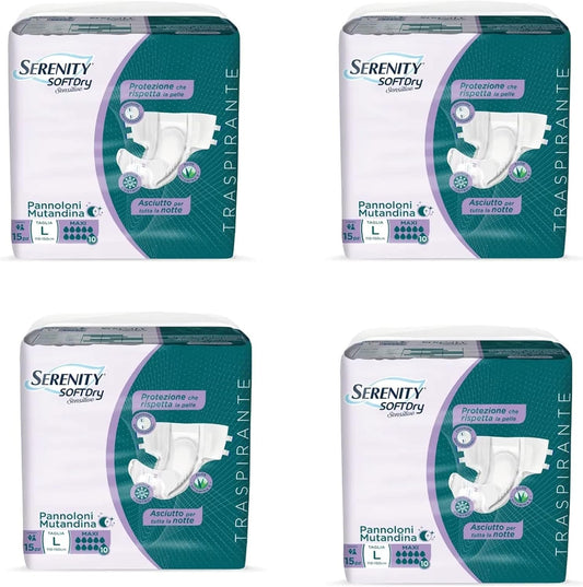 PANNOLONI MUTANDINA SERENITY SOFTDRY SENSITIVE MAXI TG. LARGE ASSORBENZA MASSIMA 4 CONFEZIONI DA 15 PEZZI