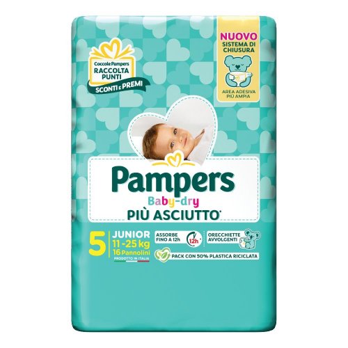 pampers baby dry quinta taglia junior 11 - 25 kg, 128 pannolini 8 confezioni da 16