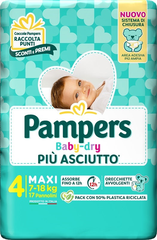 pampers baby dry quarta taglia ( 7 - 18 kg ) 136 pannolini ,  8 confezioni da 17