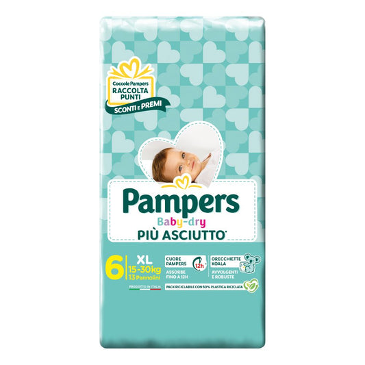 PAMPERS PANNOLINI BABY DRY 6 XL 15-30 Kg 78 pannolini ( 6 confezioni da 13 )