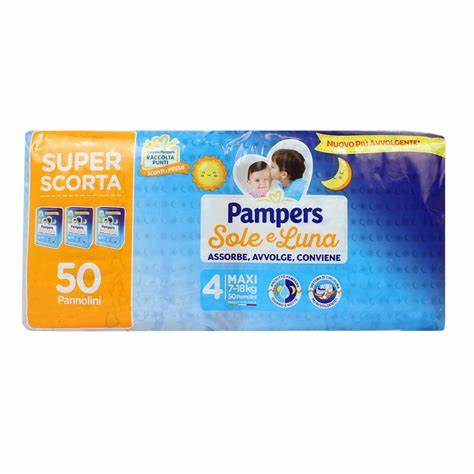 PAMPERS SOLE e LUNA 4 MAXI 7-18 KG 50 PEZZI