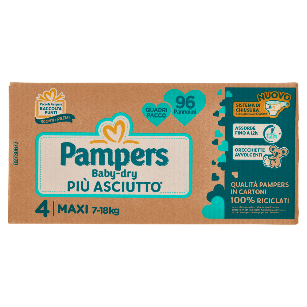 Pampers BabyDry 4 taglia - Quadripacco da 96 pannolini