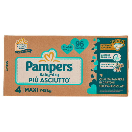 Pampers BabyDry 4 taglia - Quadripacco da 96 pannolini